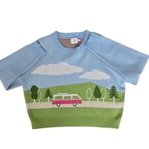 Luna Ivy Retro Sweater Charming Camper Road Trip Cottage Blue Women medium